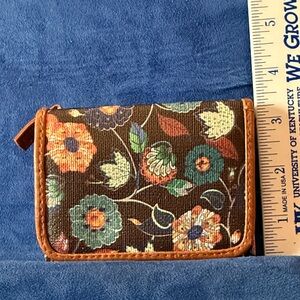 Safe Keeper Floral Compact Zip Card Holder - Brown Multi, Never Used